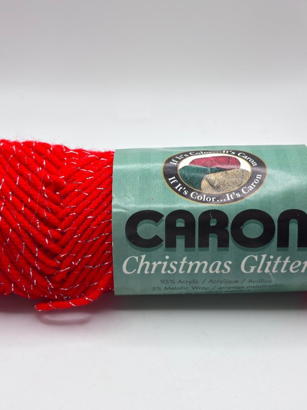 1 Skein CARON CHRISTMAS GLITTER YARN RED LOT 7502 95% Acrylic 5% Metallic VTG